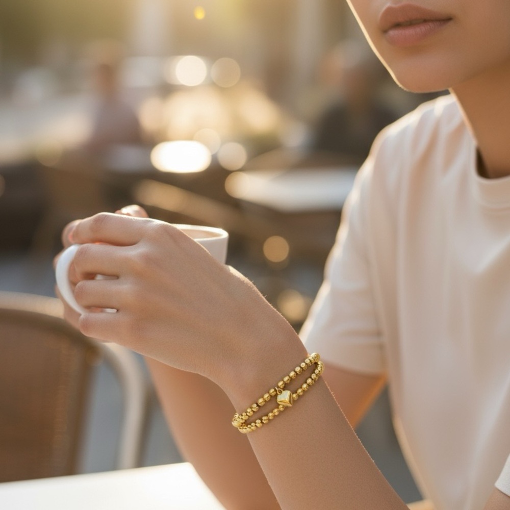 Stylish Gold Beaded Bracelet with heart charm